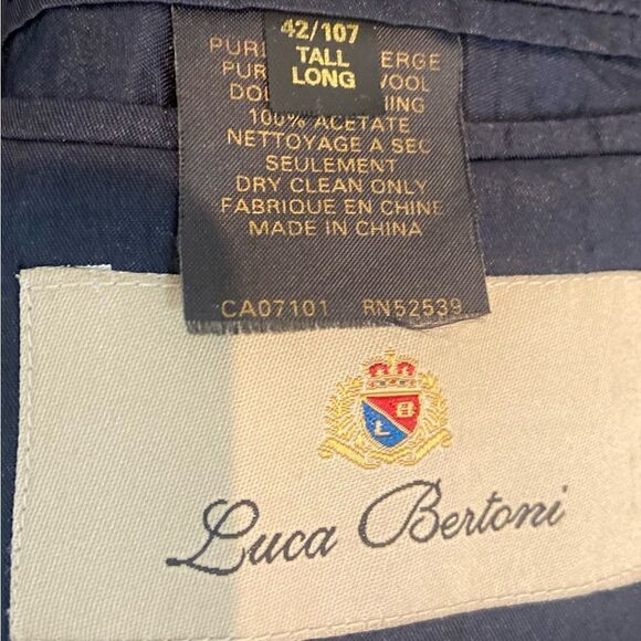 Luca Bertoni 100% pure new wool navy 3 button blazer sports jacket size 42 tall - Picture 5 of 6